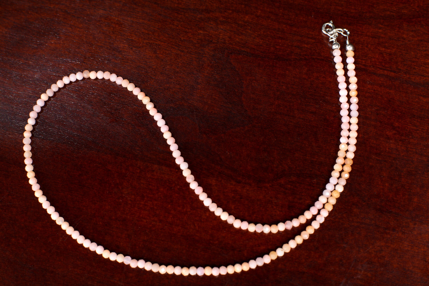 925 Sterling Silver Peruvian Pink Opal Faceted 2.5mm Round Gemstone Choker Silver Necklace in Chain and Clasp, Gift for her