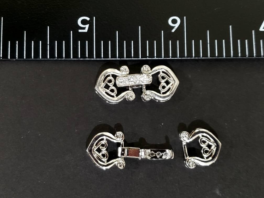 Cubic Zirconia CZ diamond clasp Sterling Silver Rhodium, Vermeil fancy Clasp, high end jewelry making clasp. 25mm long.