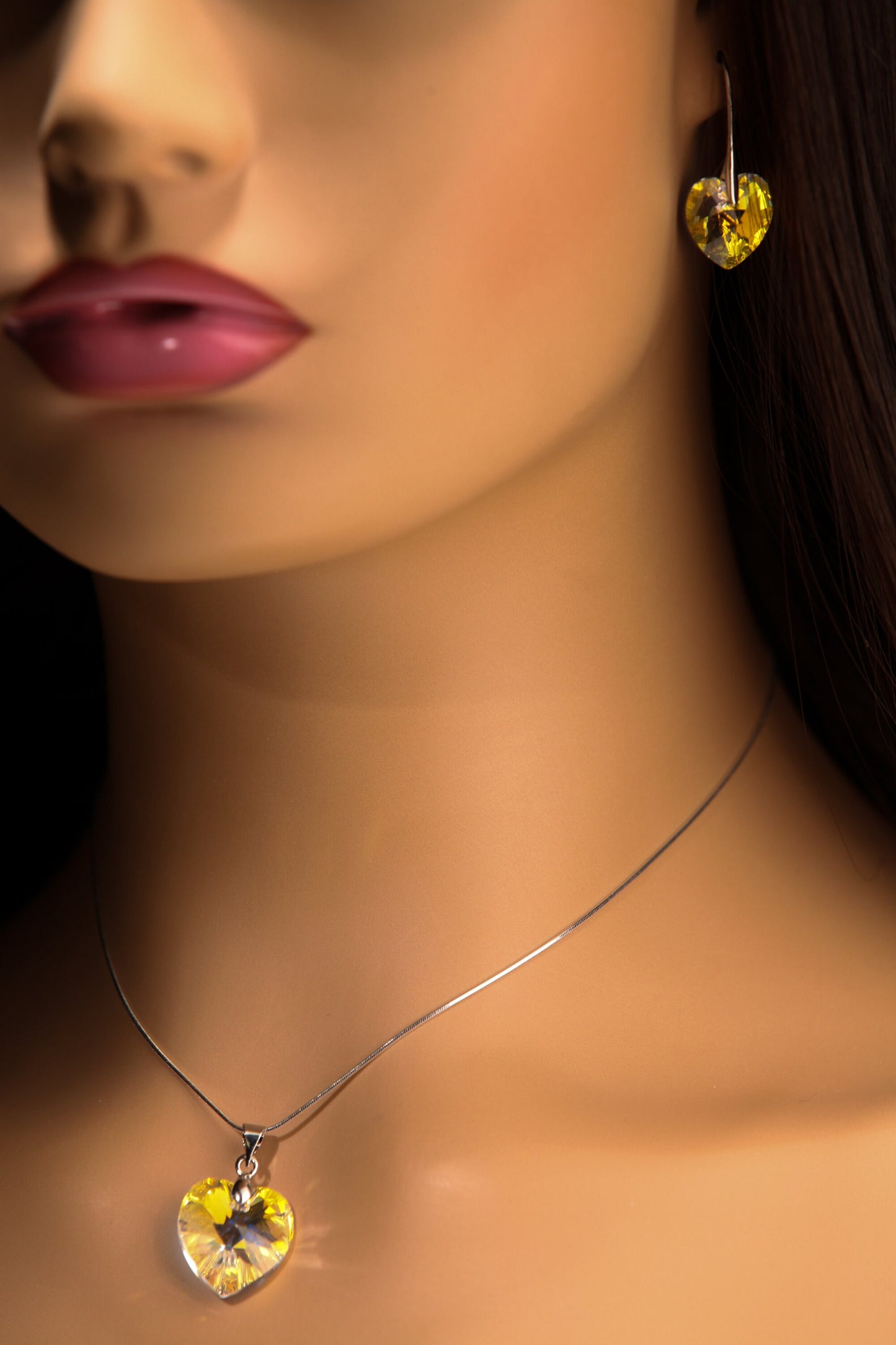 Swarovski Crystal Yellow AB Rainbow 14mm Heart Earrings,Valentines Gift beautiful yellow heart for her