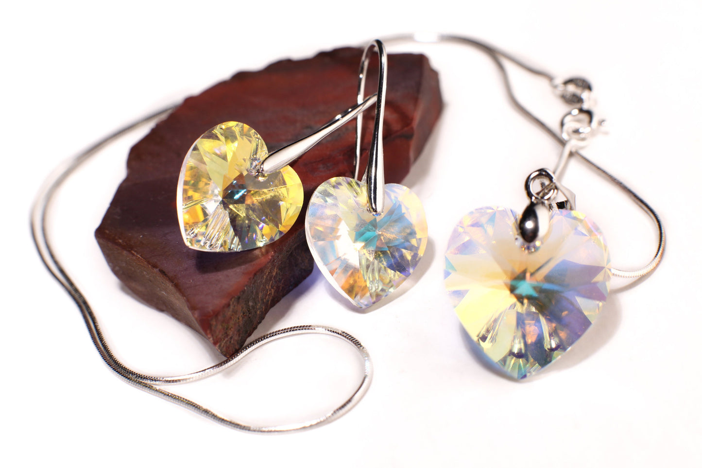 Swarovski Crystal Yellow AB Rainbow 14mm Heart Earrings,Valentines Gift beautiful yellow heart for her