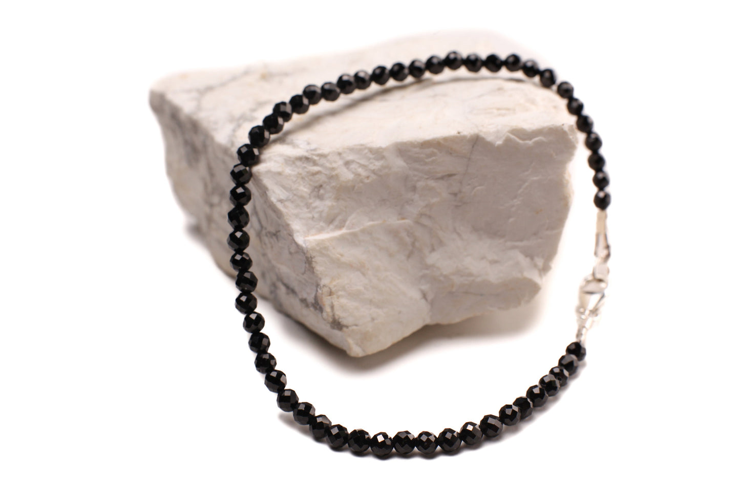 Natural Black Spinel 2mm Micro Faceted Diamond Cut 925 Sterling Silver Bracelet, Minimalist Gift for Man and Woman,