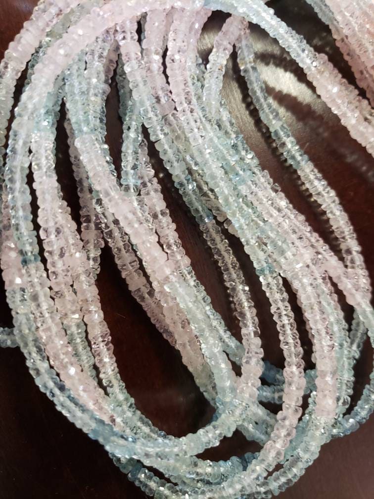 Natural Aquamarine Morganite beryl Faceted Heishi Roundel 3.5-4mm Micro cut Roundel AAA quality beads