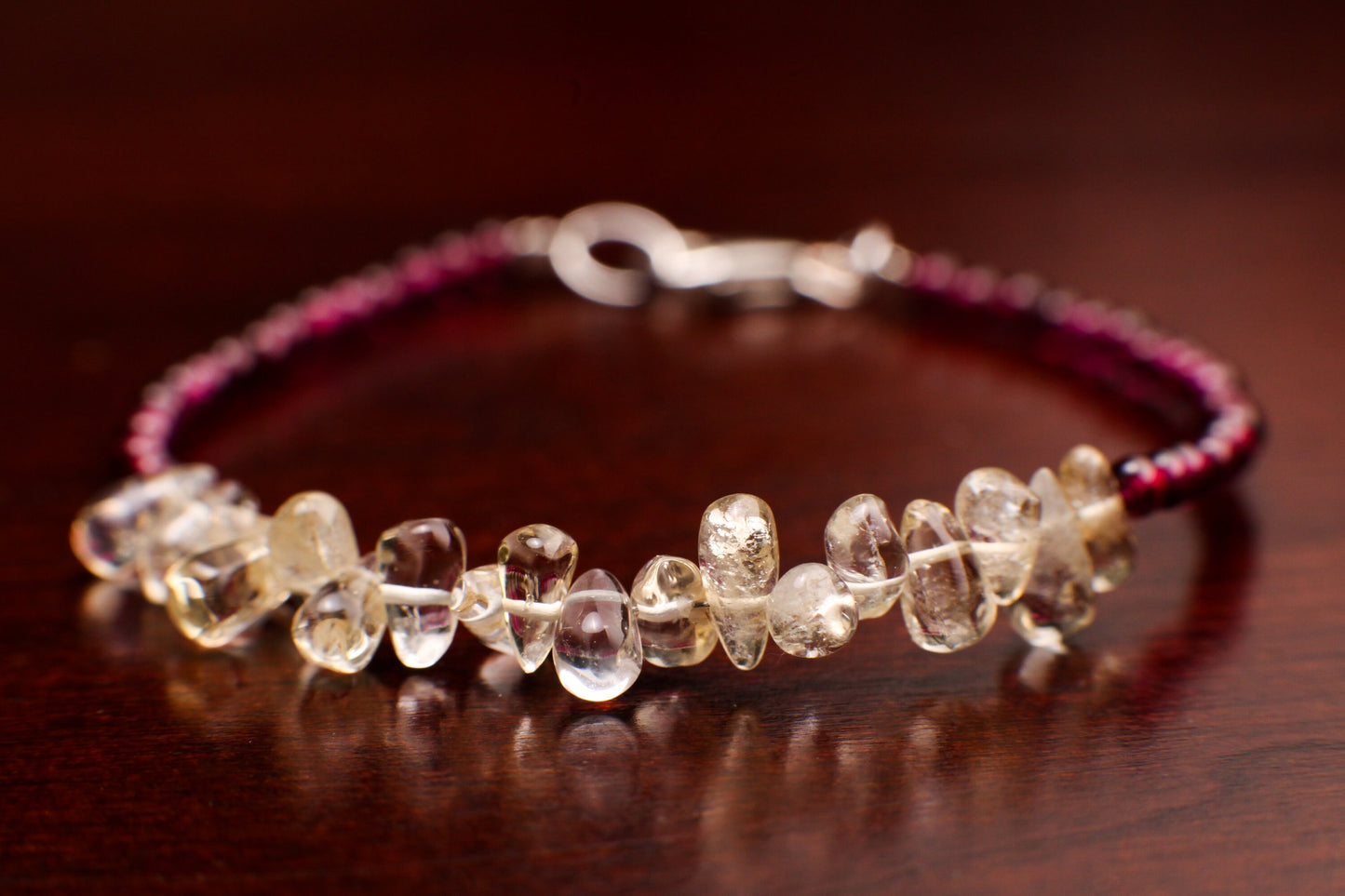 Garnet 3mm Smooth Round and Citrine Smooth Teardrop Bracelet in 925 Sterling Silver Healing, Energy Yoga Bracelet