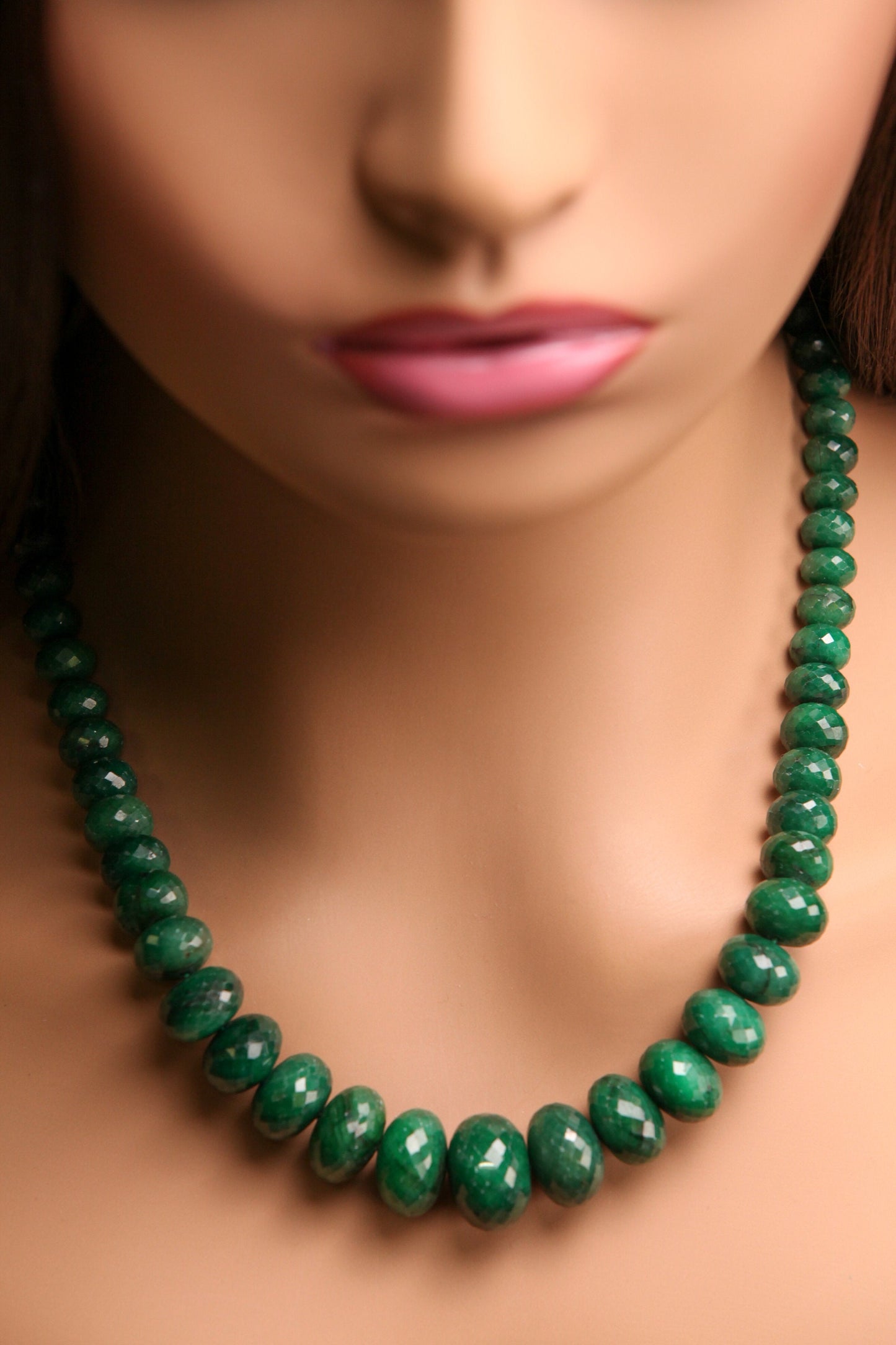 Genuine Zambian Emerald Dark green 6-17mm large Faceted Roundel Gemstone 16" Necklace with 9" Adjustable thread,May Birthstone,Gift 538ct