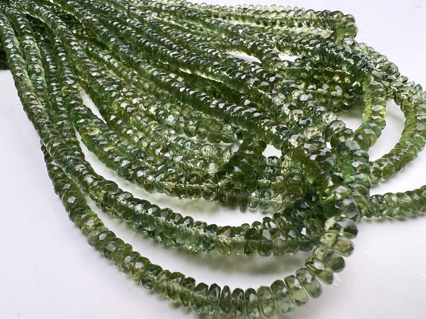 Natural Green Apatite 3-4.5 faceted roundel beads for jewelry making beads 6.5",13" strand