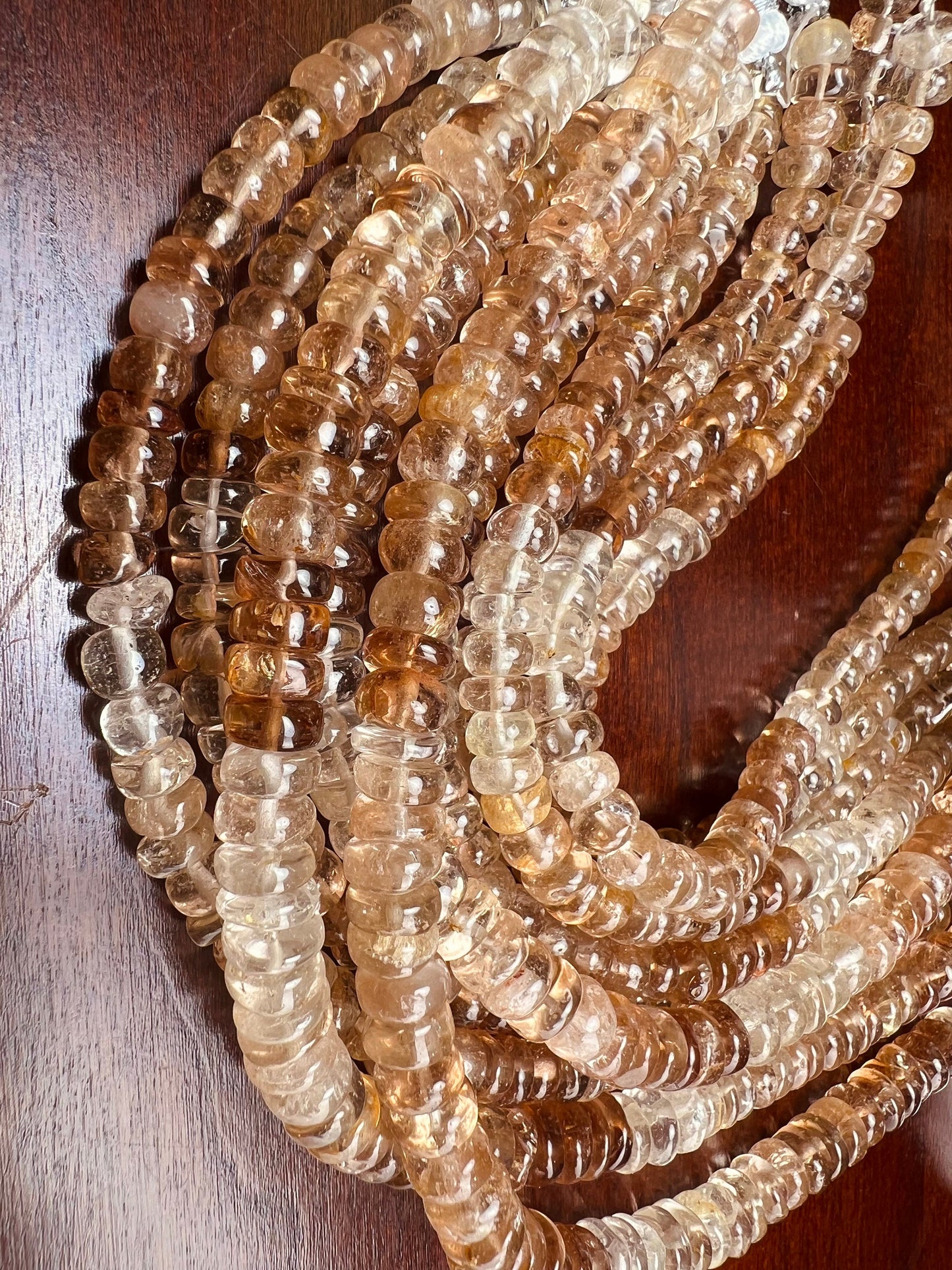 Imperial Topaz Smooth Heishi wheel Roundel 6-9.5mm brown Shaded Natural gemstone beads Jewelry Making, 7.75” strand