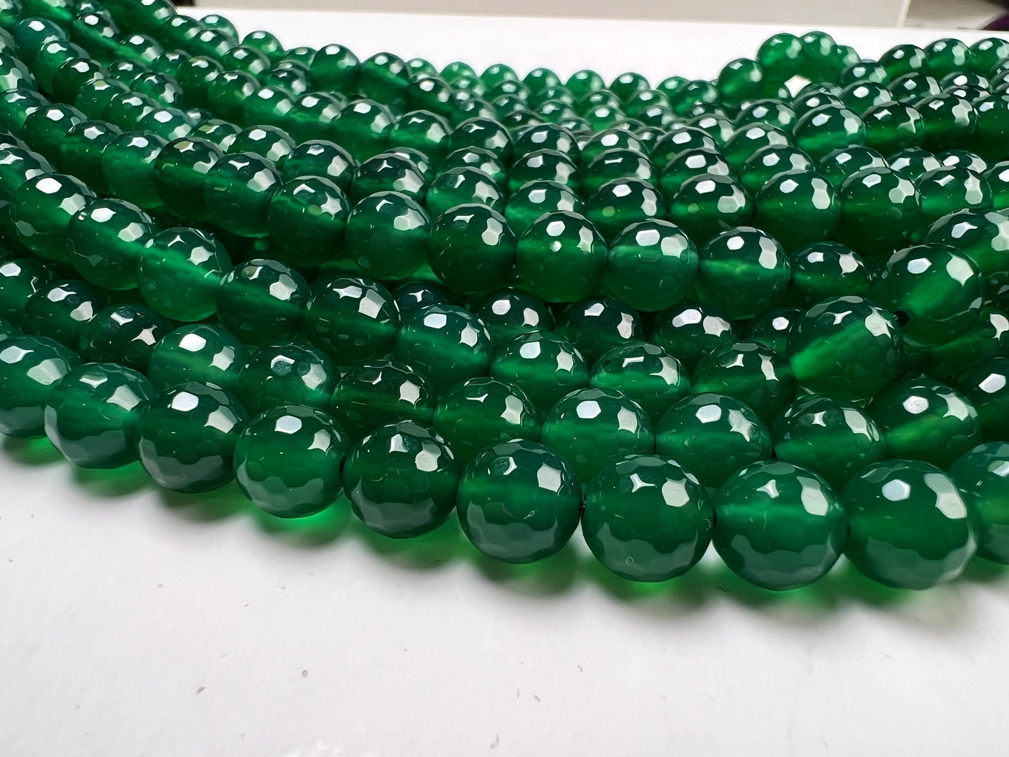 Natural Green Onyx Faceted 8mm round beads AAA Quality for Jewelry Making 10”