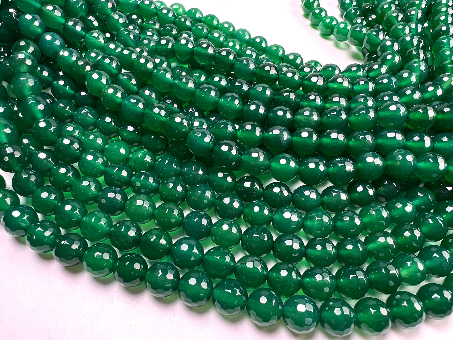 Natural Green Onyx Faceted 8mm round beads AAA Quality for Jewelry Making 10”
