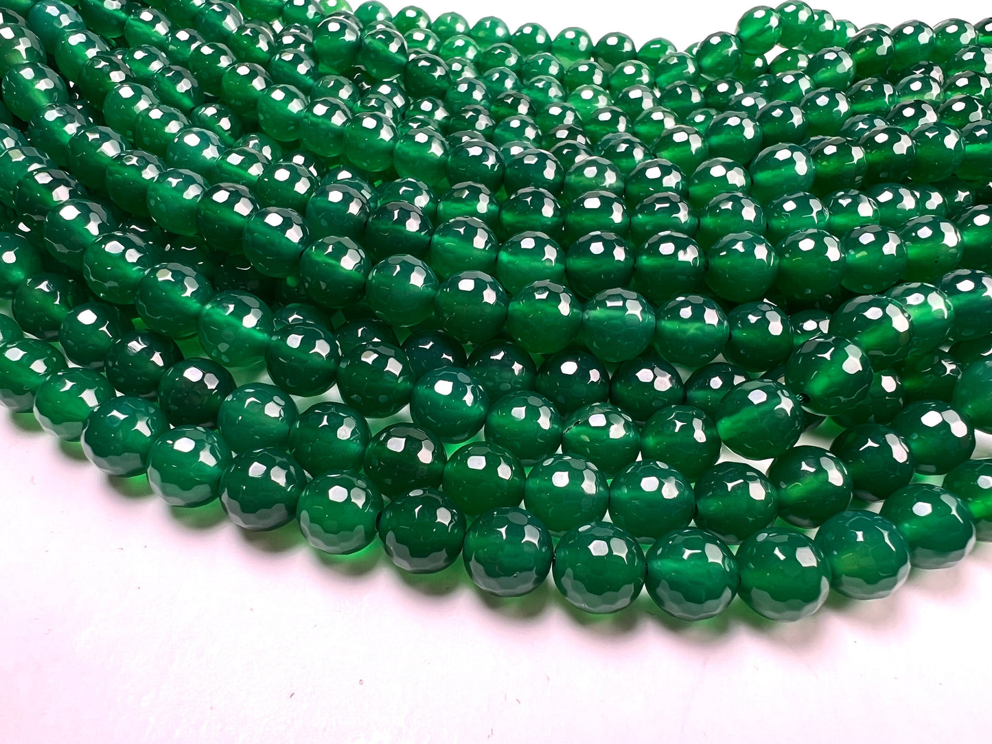 Natural Green Onyx Faceted 8mm round beads AAA Quality for Jewelry Making 10”