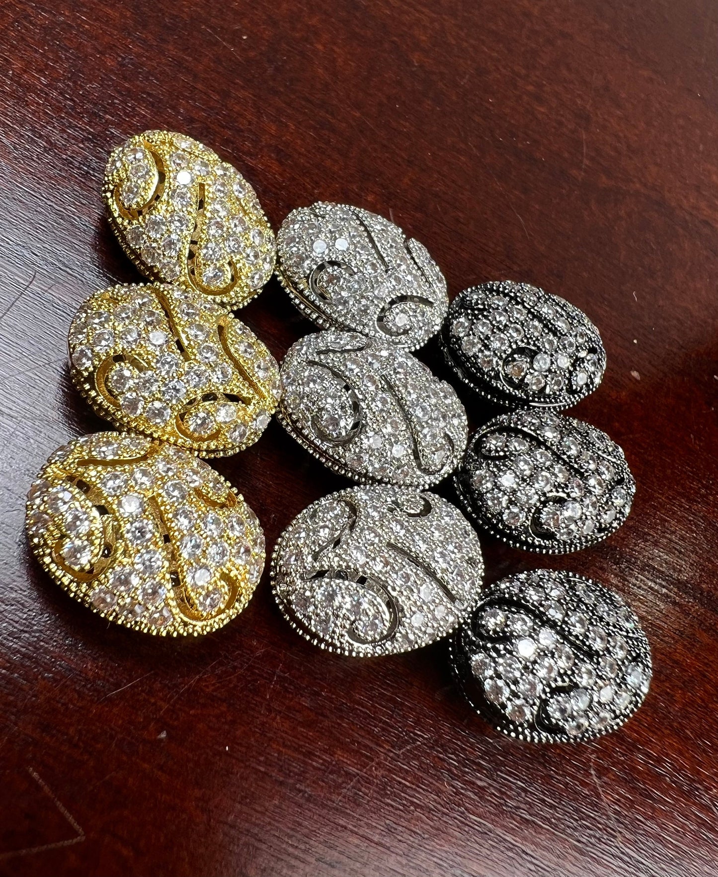 CZ micro pave diamond puff oval spacer Bead 11x15, 13x18, 19x27mm victorian high quality non Tarnish cubic Zirconia jewelry making charm