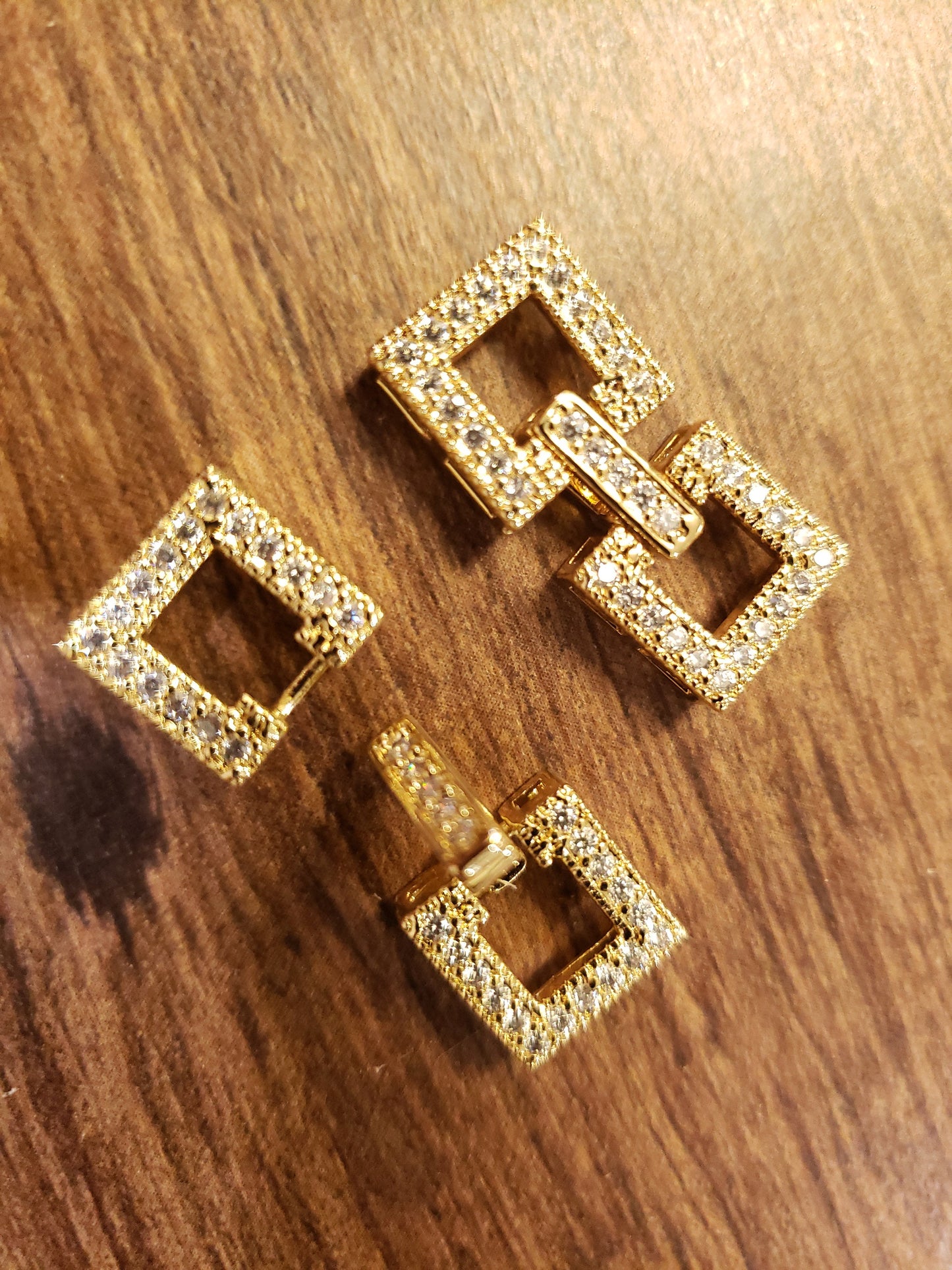 Cubic Zirconia CZ Diamond Micro Pave Sterling Silver Rhodium Square Fancy Enhancers Clasp, High End Jewelry Making Clasp, 8x19mm