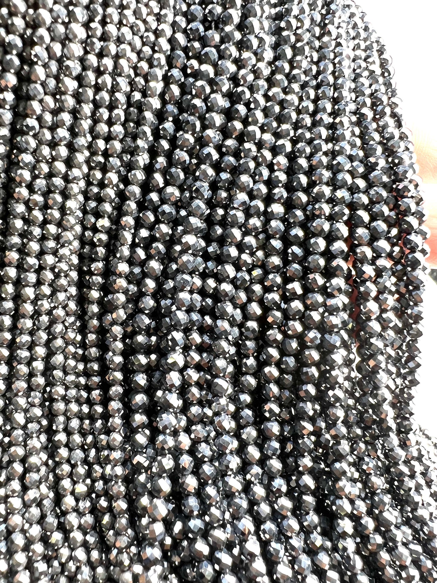 Natural Terahertz micro faceted Gemstone Beads 2, 3mm, super sparkly fine cut jewelry making beads 15” Strand, Single or Bulk, energy gem