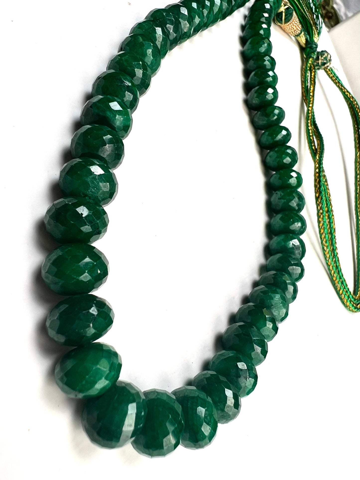 Genuine Zambian Emerald Green 9.5-10mm Large Faceted Roundel Gemstone 18” Necklace with 9" Adjustable thread, May Birthstone, Gift 470 cts