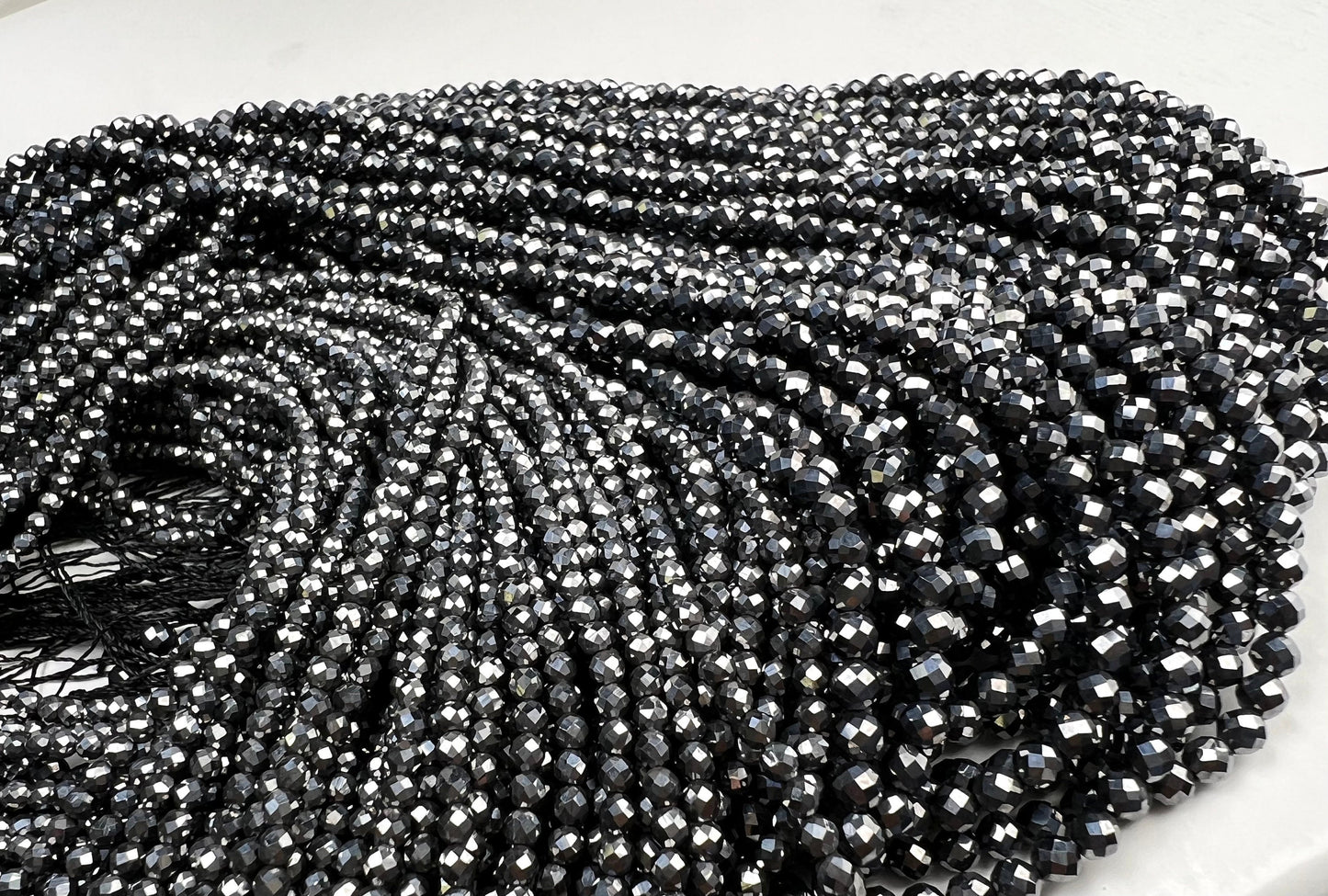 Natural Terahertz micro faceted Gemstone Beads 2, 3mm, super sparkly fine cut jewelry making beads 15” Strand, Single or Bulk, energy gem