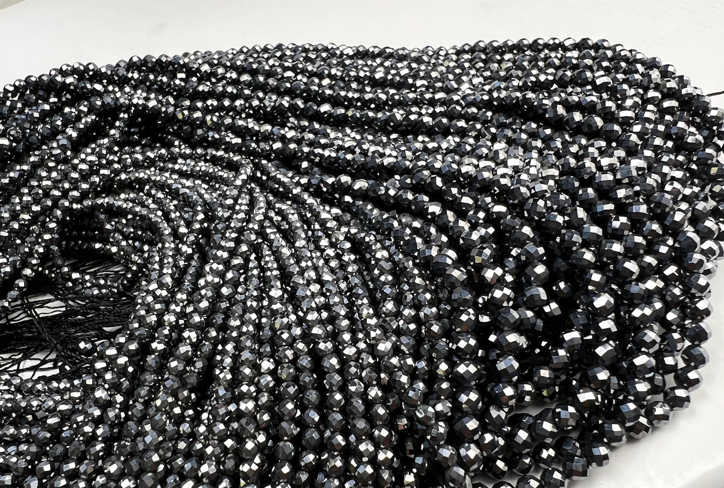 Natural Terahertz micro faceted Gemstone Beads 2, 3mm, super sparkly fine cut jewelry making beads 15” Strand, Single or Bulk, energy gem