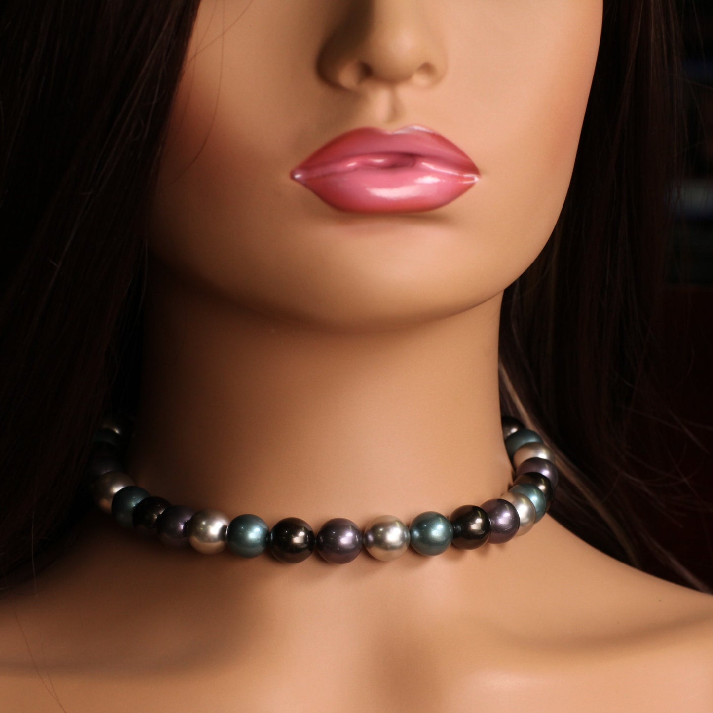 Tri color 12mm Multi blue teal silver South Seashell Pearl Necklace 16-38" choice, Bridal ,Evening wear, party , Elegant gift