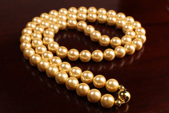 Golden Yellow South SeaShell Pearl High Luster Statement Necklace ball Clasp Necklace, Bridal, party wear. 8,10,12mm size