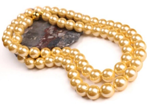 Golden Yellow South SeaShell Pearl High Luster Statement Necklace ball Clasp Necklace, Bridal, party wear. 8,10,12mm size