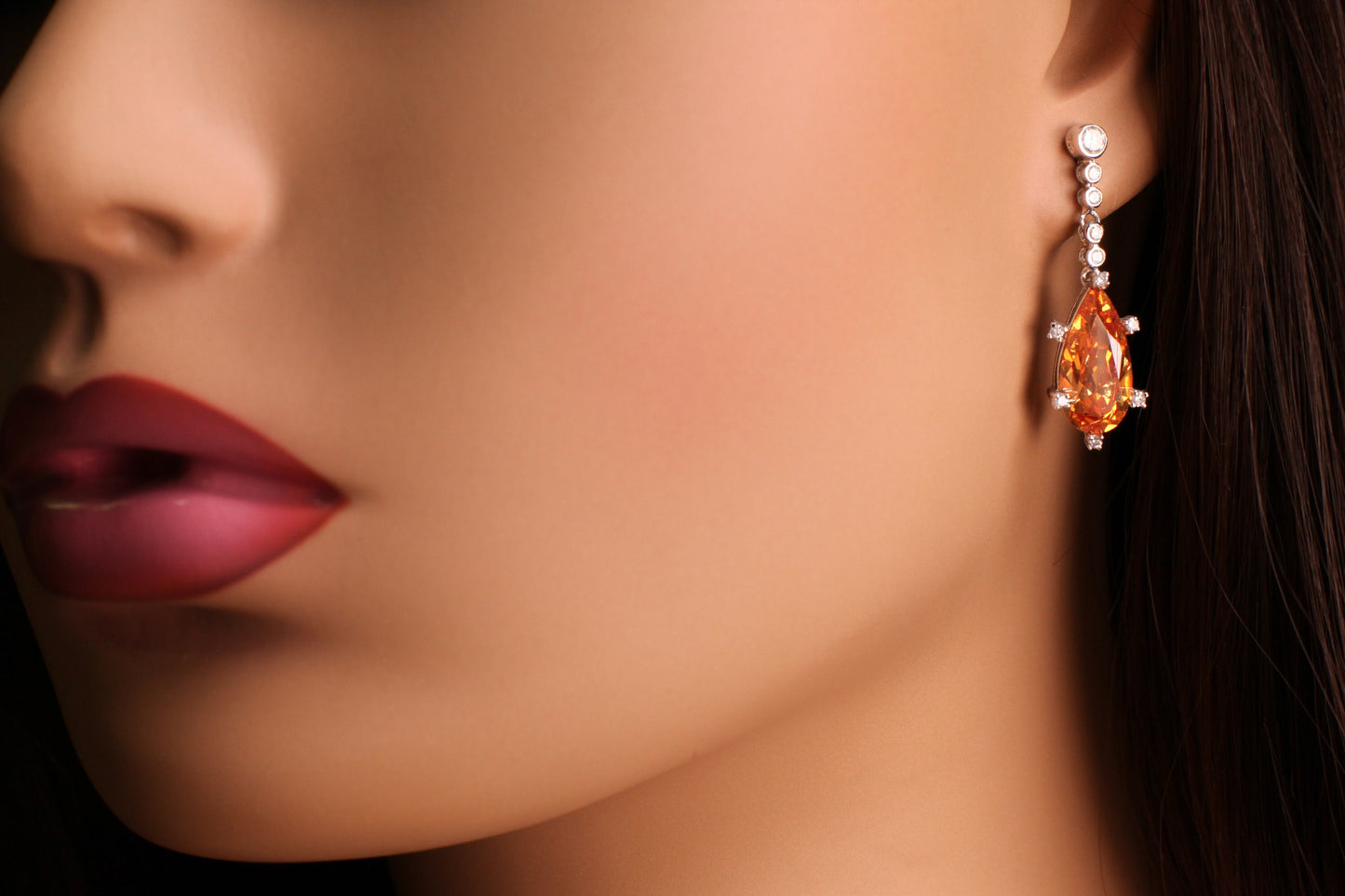 Genuine Orange Imperial Topaz Long Teardrop 10x19mm prong setting with Cubic Zirconia Post Earrings, Bridal, Boho, valentines Holiday Gift,