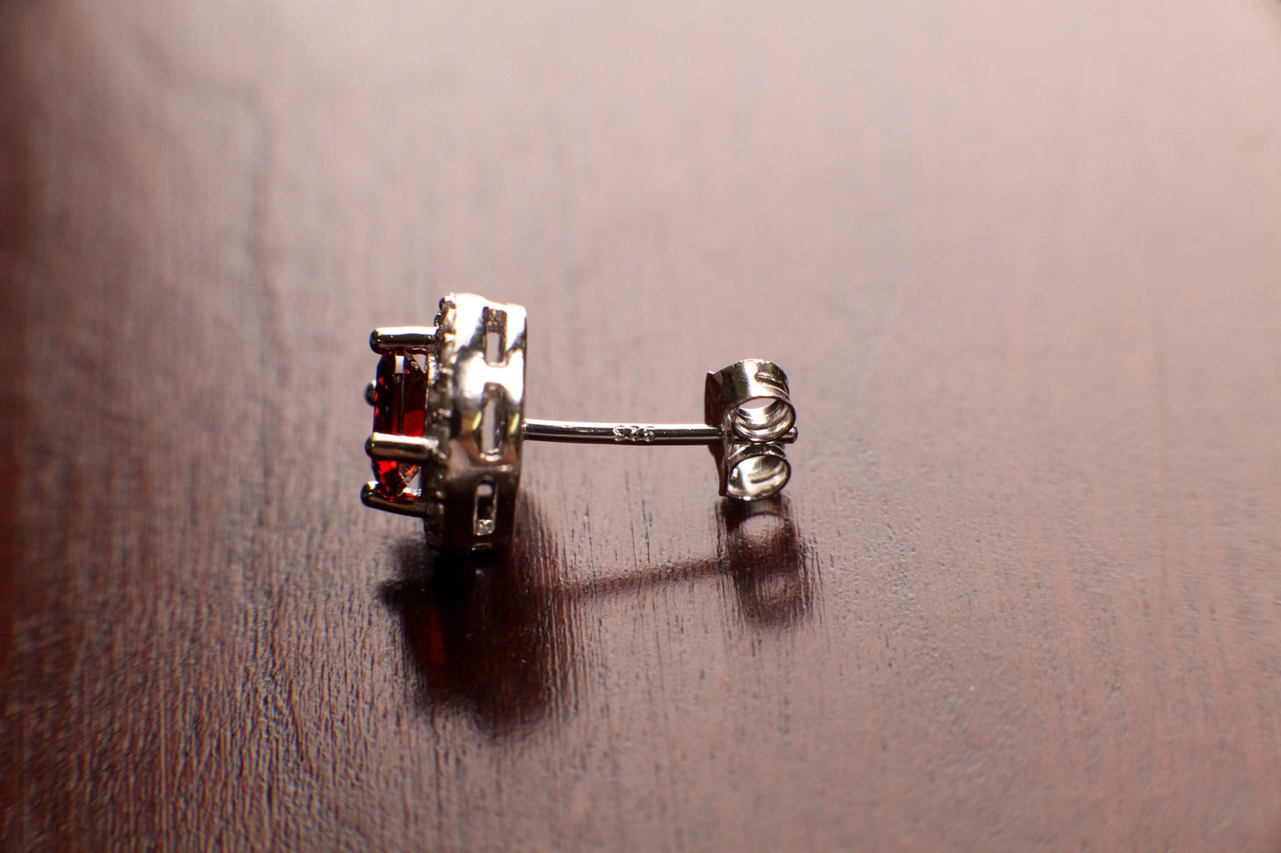 Genuine Garnet with CZ Round Diamond setting 925 Sterling Silver post earrings and pendant jewelry set