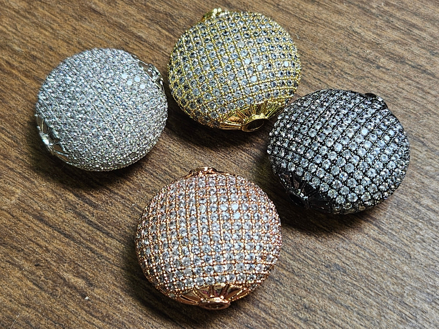 CZ Diamond micro pave puff Disk spacer Bead huge large size 24x24mm high quality non tarnish cubic Zirconia jewelry making charm bead,1pc