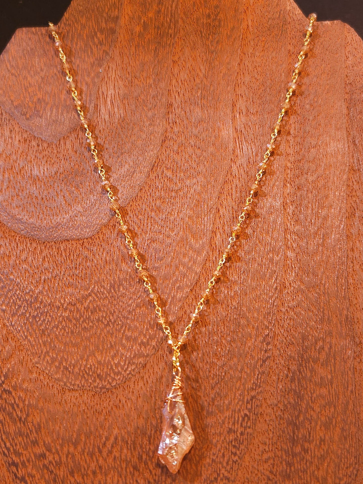 Natural Citrine Raw Druzy Gold with matching Crystal Wire Wrapped Chain Necklace
