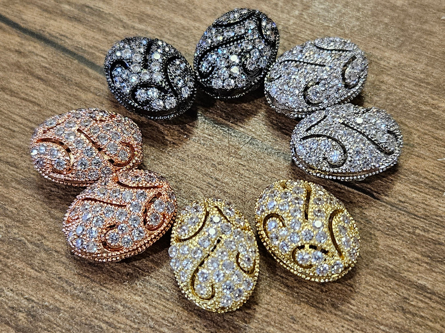 CZ micro pave diamond puff oval spacer Bead 11x15, 13x18, 19x27mm victorian high quality non Tarnish cubic Zirconia jewelry making charm
