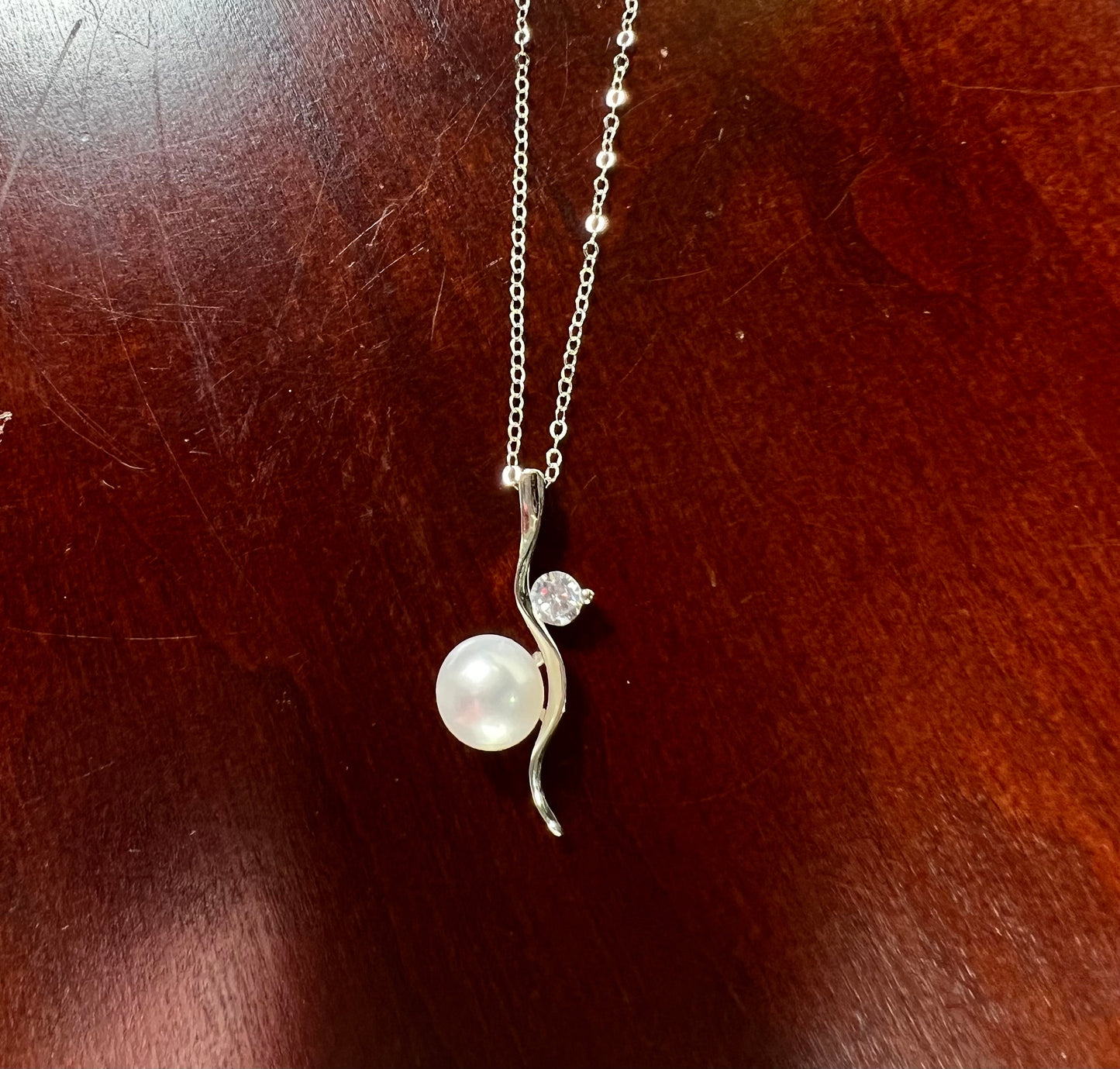 925 Sterling Silver CZ Diamond freshwater Pearl pendant with Sterling Silver Chain Necklace gift ,925 stamped 14”-30”