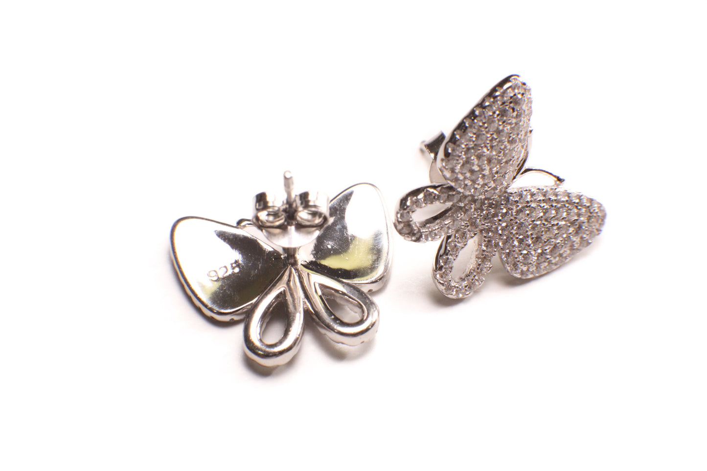 925 Sterling Silver CZ Diamond Butterfly 14x17mm Post Stud Earring, 925 stamped, beautiful gift for her