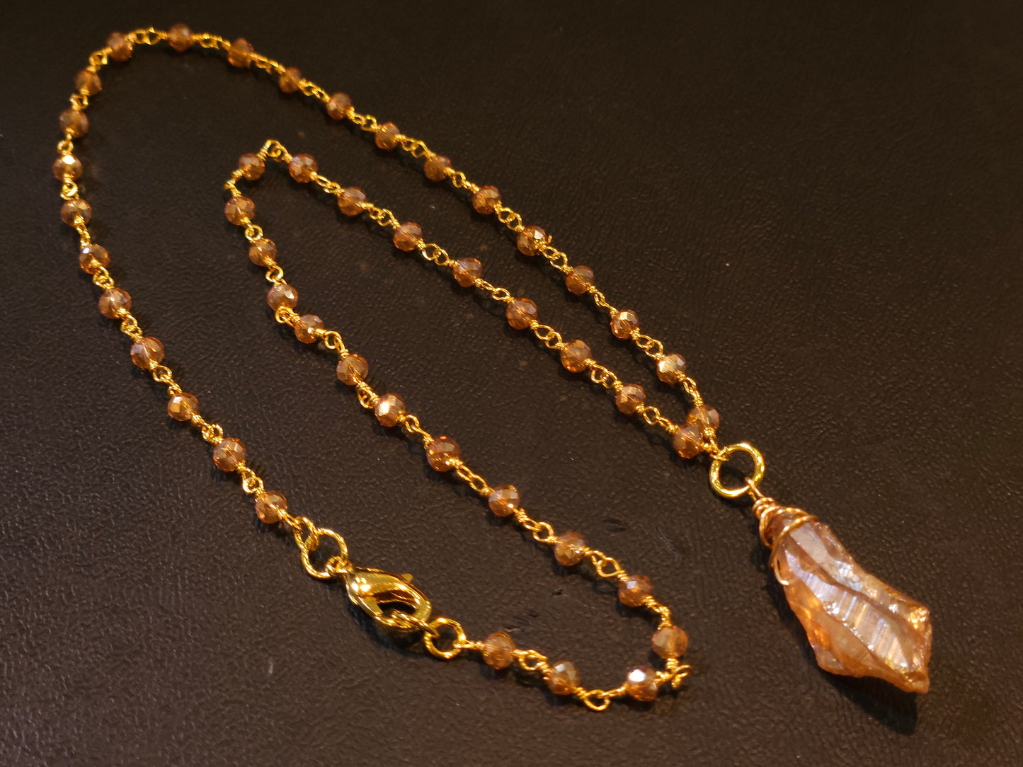 Natural Citrine Raw Druzy Gold with matching Crystal Wire Wrapped Chain Necklace