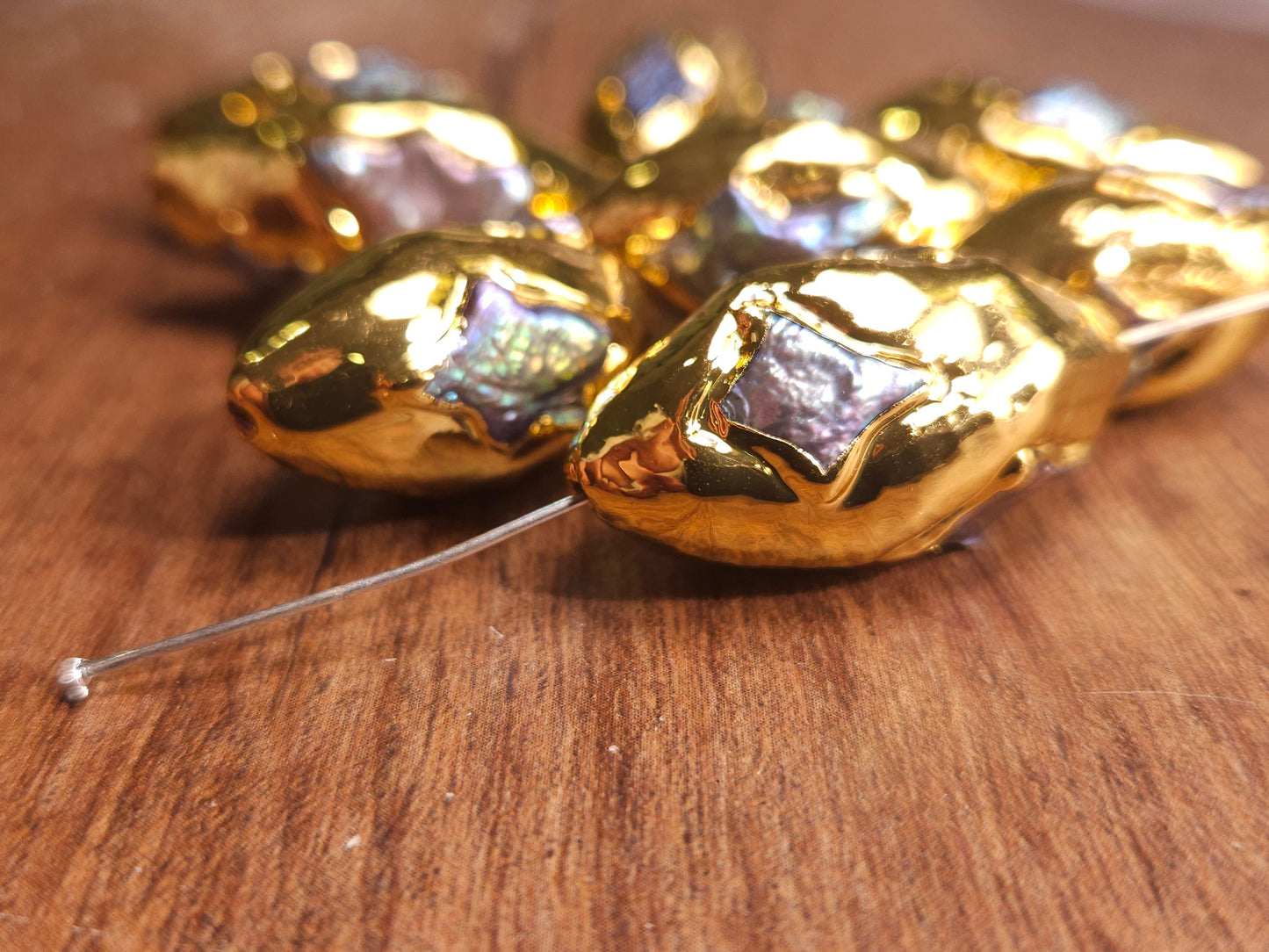 Natural Freshwater Gray pearl inlaid pave oval 9x16-11x20mm center drilled focal spacer bead