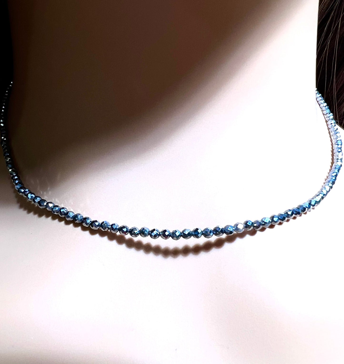 Genuine Terahertz Necklace Faceted 2mm Round Diamond Cut Choker Minimalist, prom, graduation,Layering Necklace healing gemstone