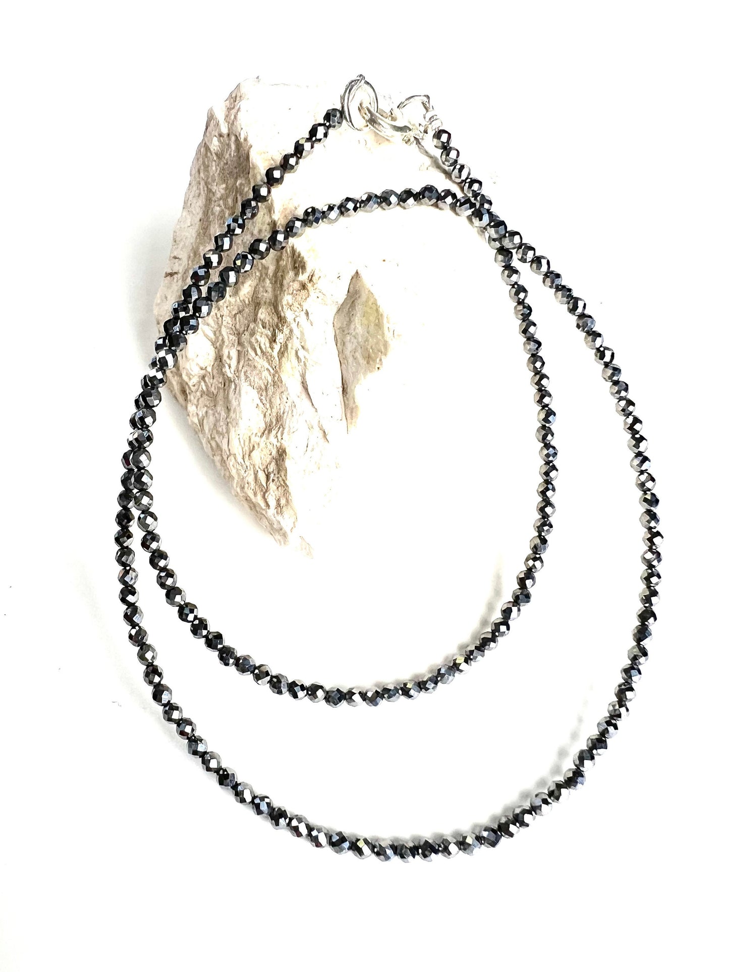 Genuine Terahertz Necklace Faceted 2mm Round Diamond Cut Choker Minimalist, prom, graduation,Layering Necklace healing gemstone