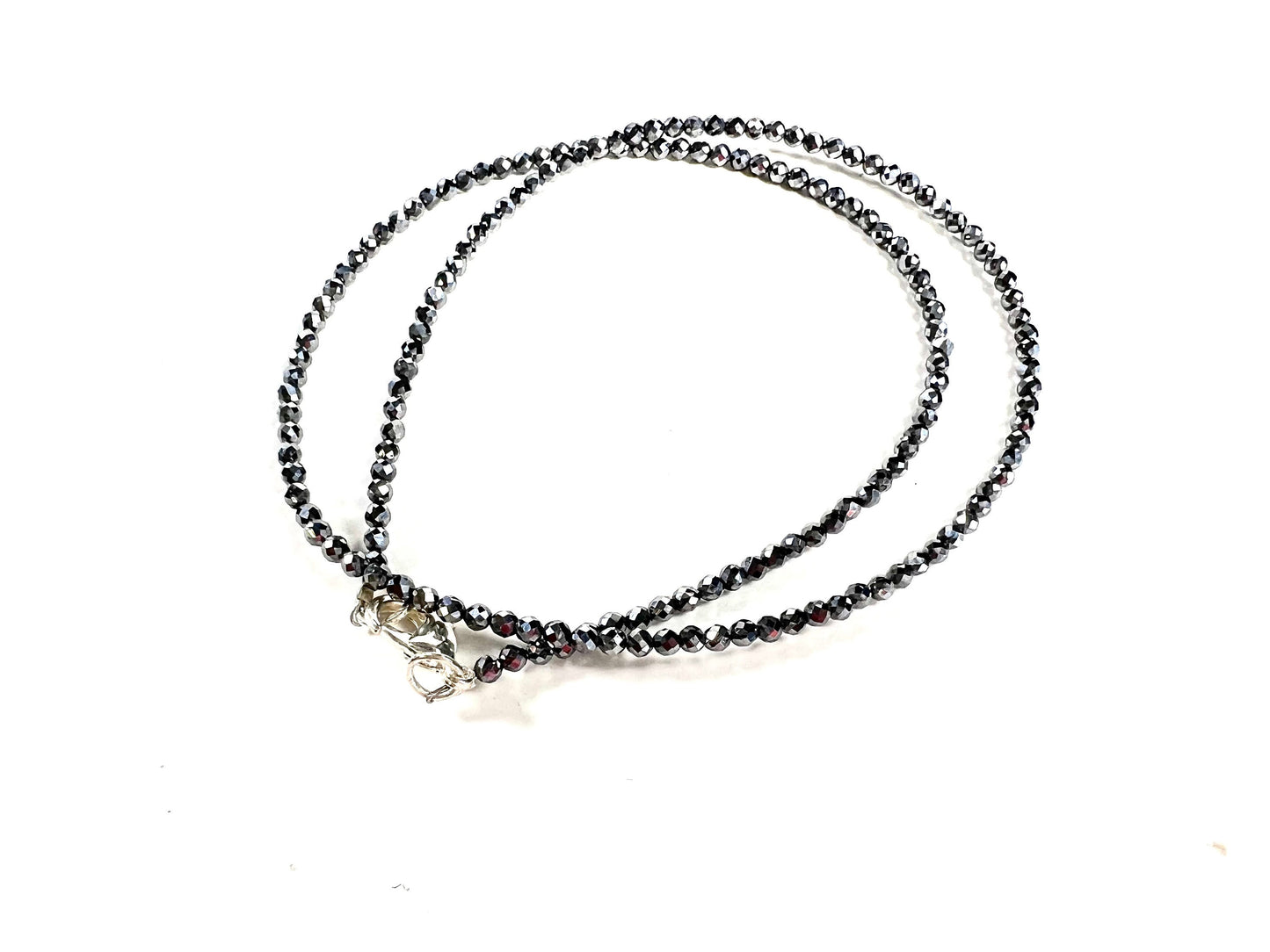 Genuine Terahertz Necklace Faceted 2mm Round Diamond Cut Choker Minimalist, prom, graduation,Layering Necklace healing gemstone