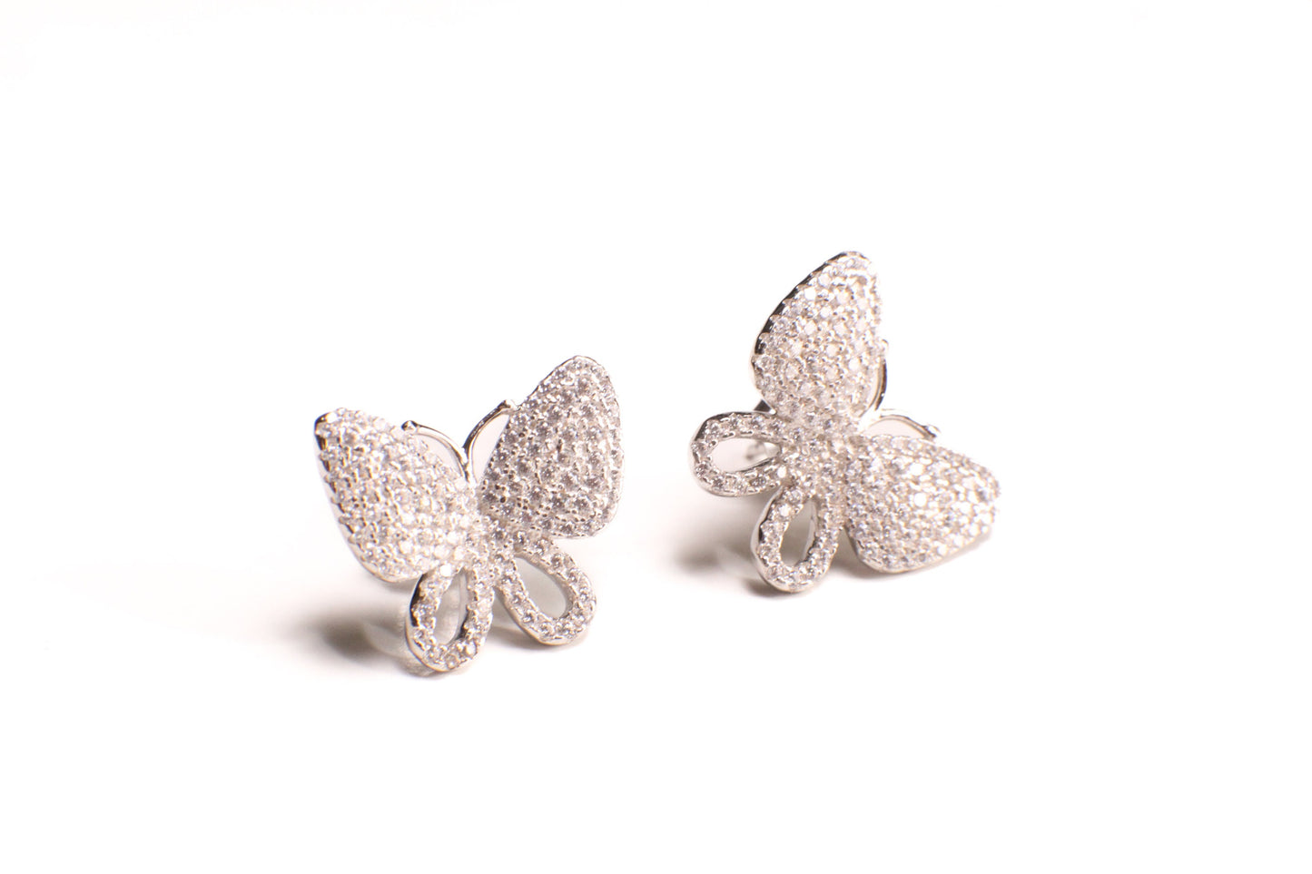 925 Sterling Silver CZ Diamond Butterfly 14x17mm Post Stud Earring, 925 stamped, beautiful gift for her