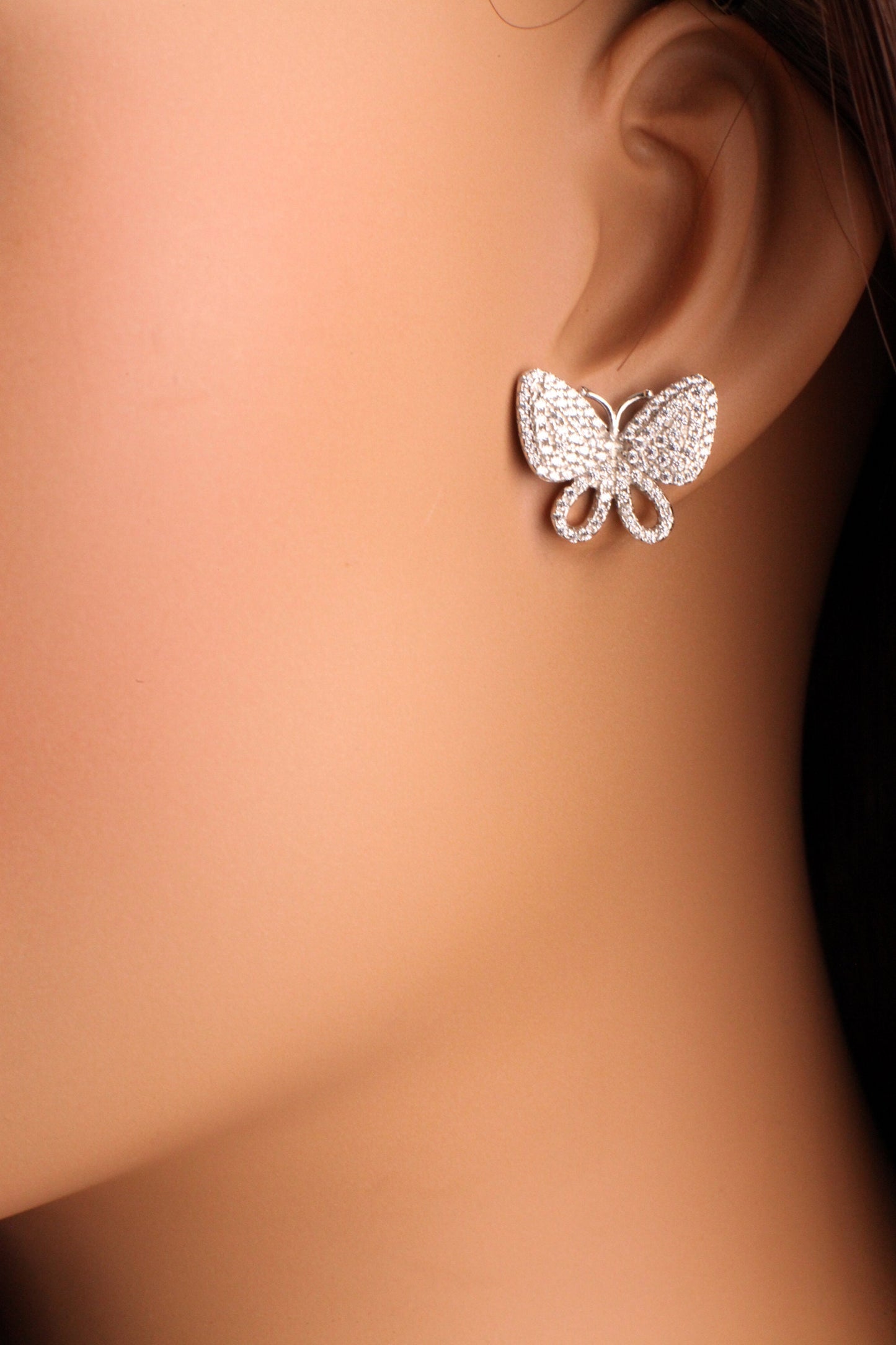 925 Sterling Silver CZ Diamond Butterfly 14x17mm Post Stud Earring, 925 stamped, beautiful gift for her