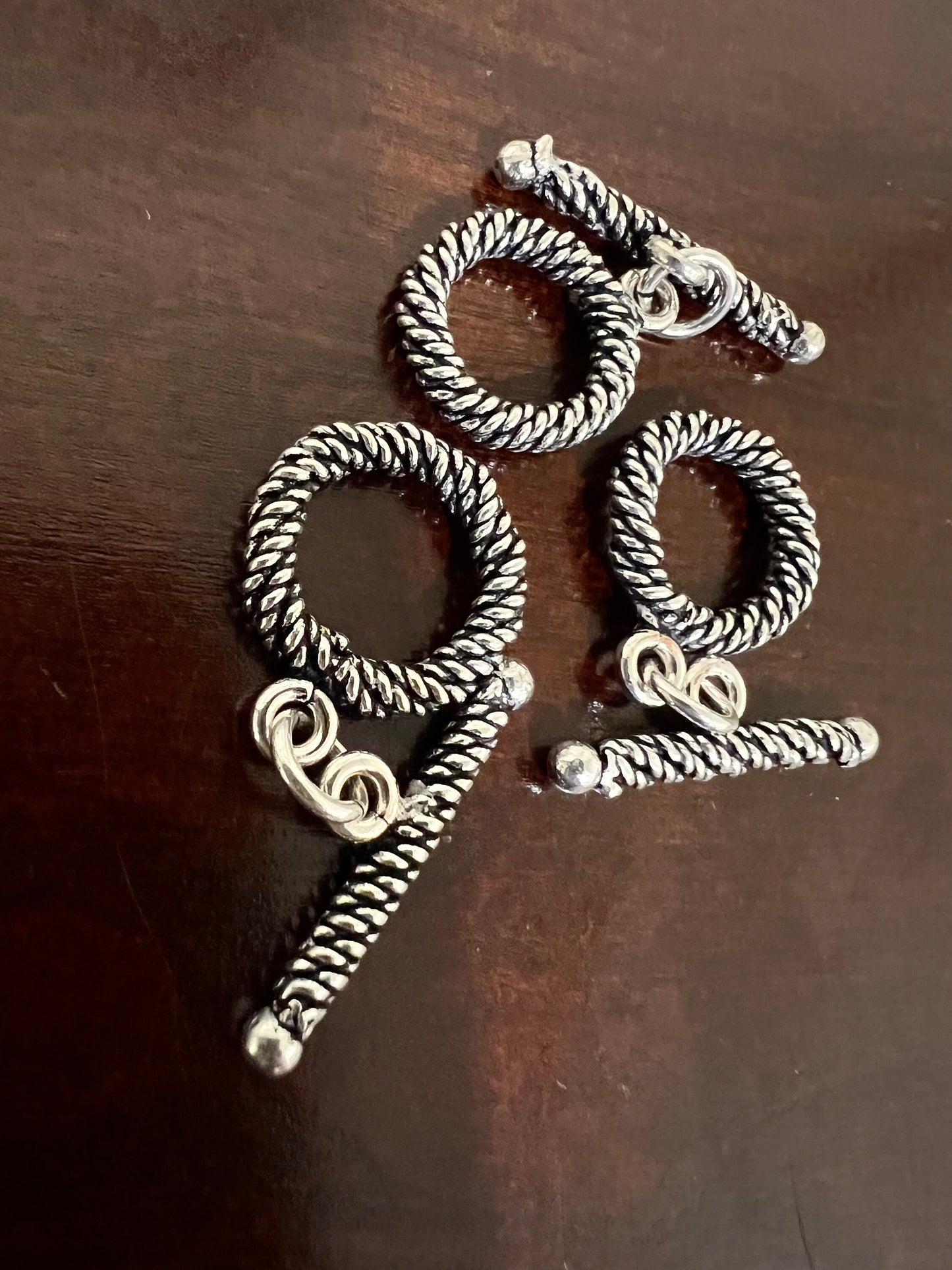 Sterling silver bali toggle clasp, 15mm round thicker vintage handmade designed jewelry making toggle clasp, 1set