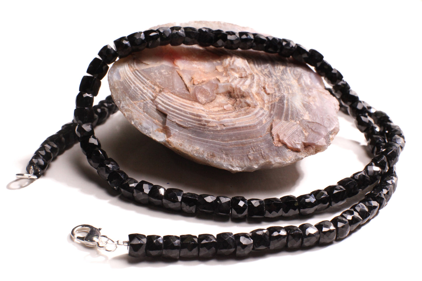 Black Spinel 4mm Square Cube Shape Layering Necklace for Men and Women 14"- 36" 925 Sterling Silver Clasp