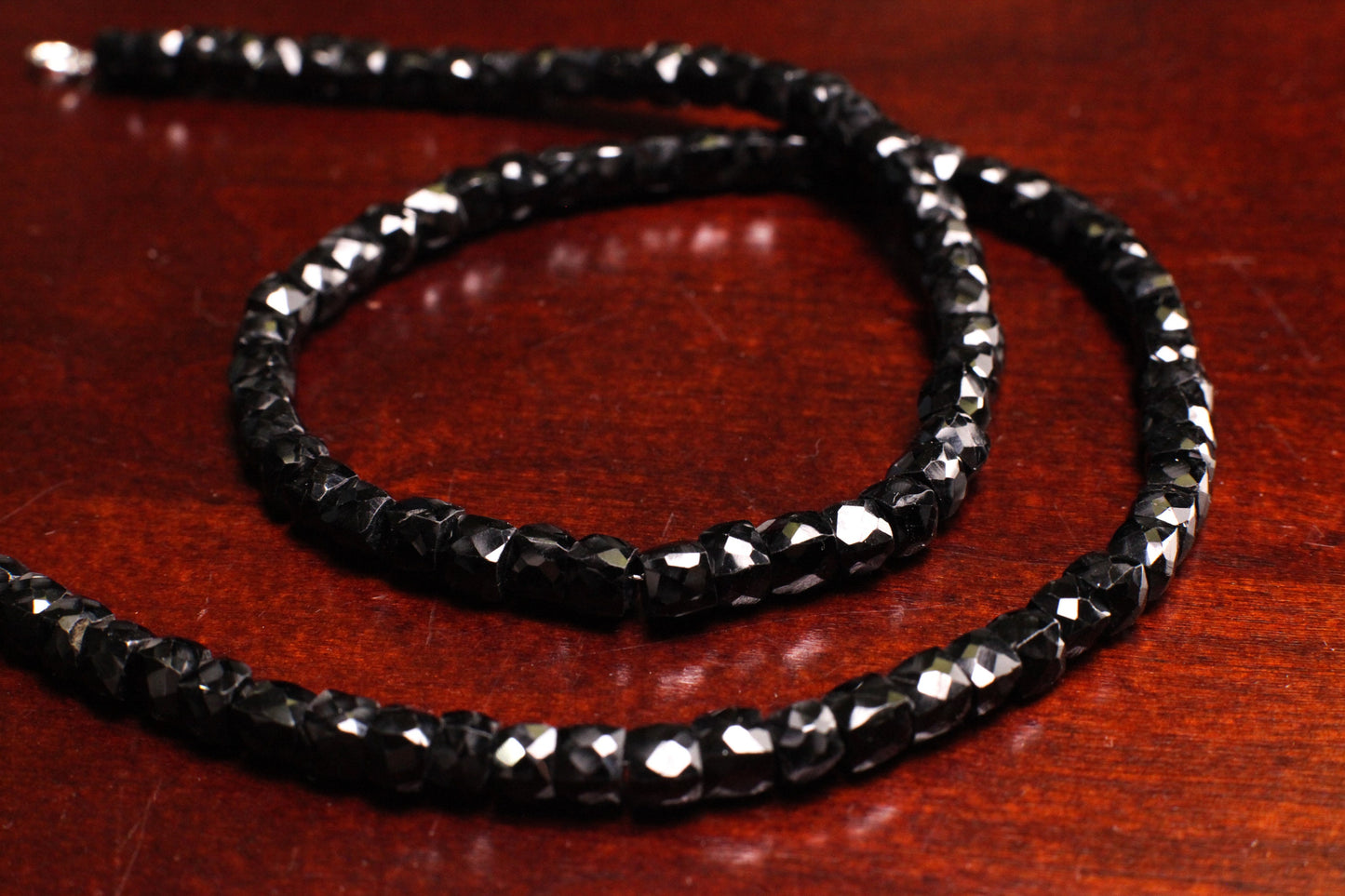 Black Spinel 4mm Square Cube Shape Layering Necklace for Men and Women 14"- 36" 925 Sterling Silver Clasp