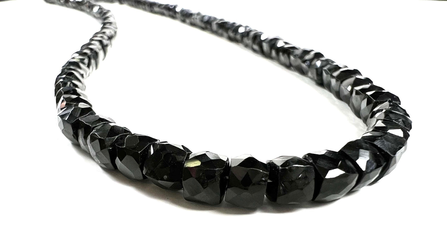Black Spinel 4mm Square Cube Shape Layering Necklace for Men and Women 14"- 36" 925 Sterling Silver Clasp