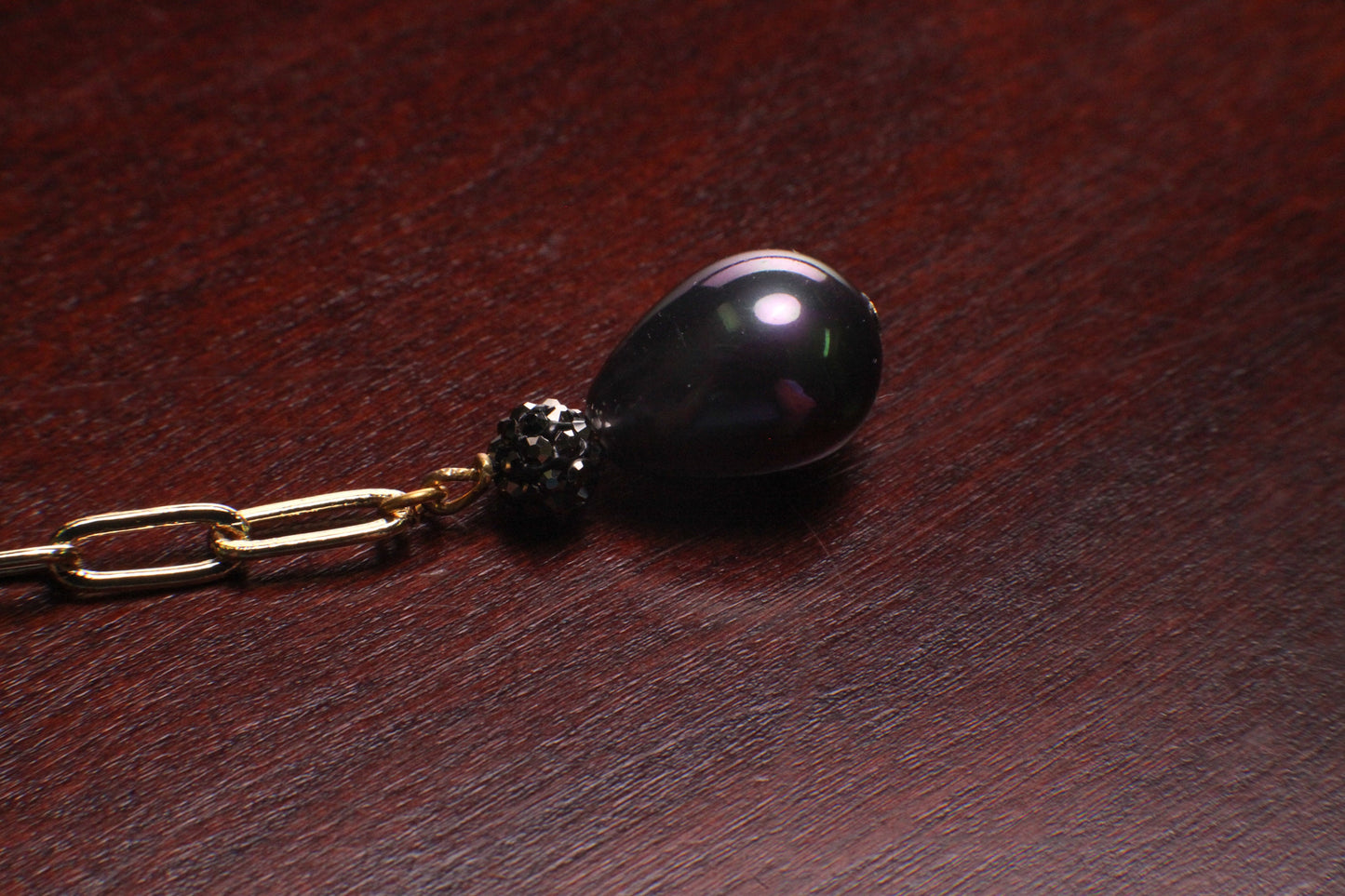 Gold Paperclip Chain Y Necklace dangling Black South Seashell Pearl Drop Necklace 18K Gold vermeil Anti Tarnish