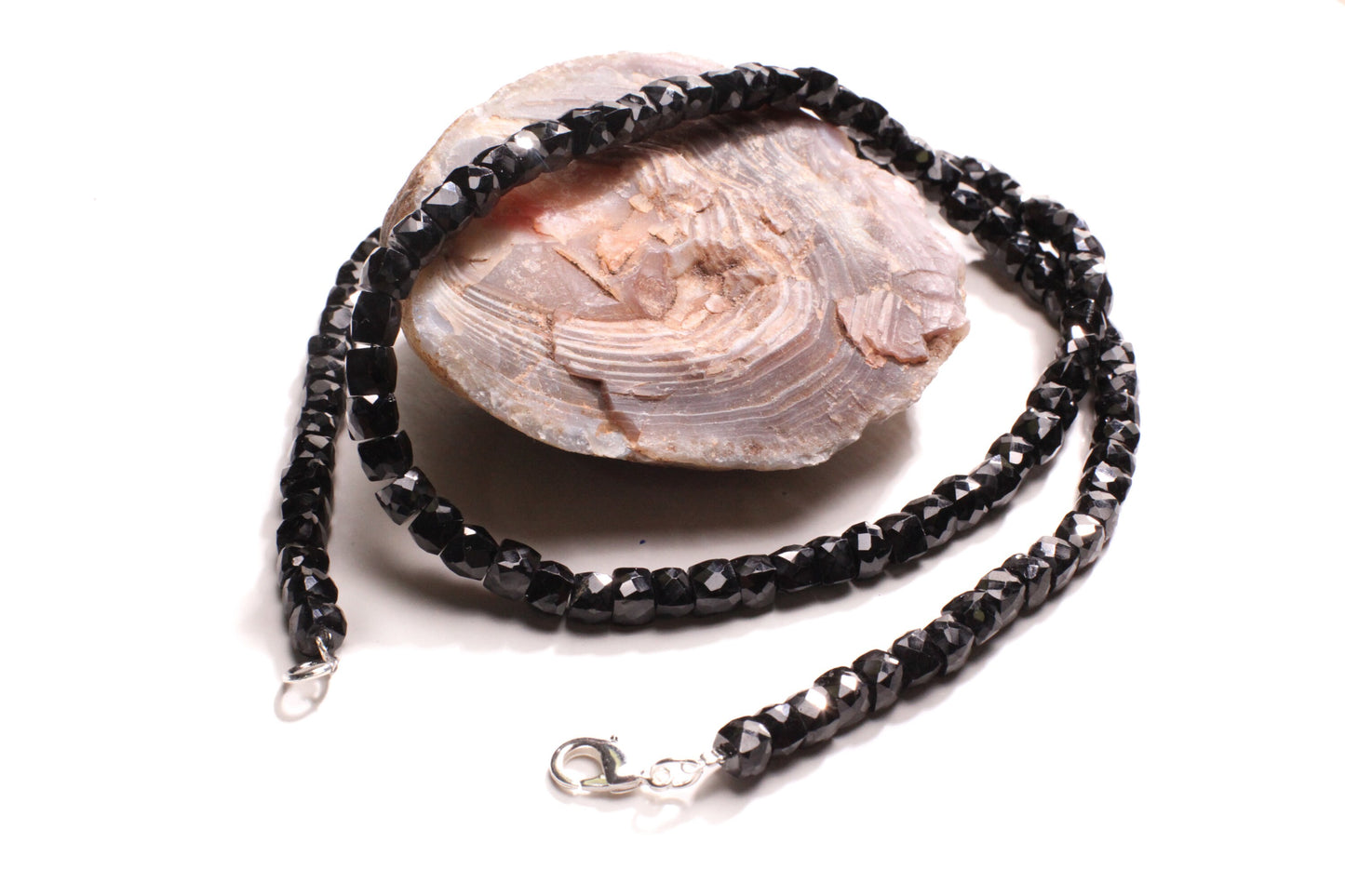 Black Spinel 4mm Square Cube Shape Layering Necklace for Men and Women 14"- 36" 925 Sterling Silver Clasp