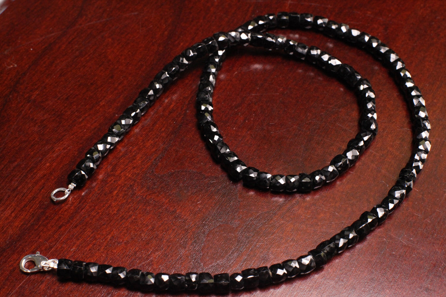 Black Spinel 4mm Square Cube Shape Layering Necklace for Men and Women 14"- 36" 925 Sterling Silver Clasp