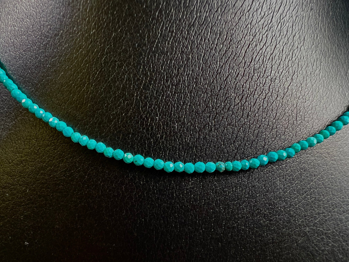 Natural Blue Turquoise Sleeping Beauty 2mm Faceted Round sterling Silver Clasp Dainty Choker Layering Elegant Necklace, December Birthstone