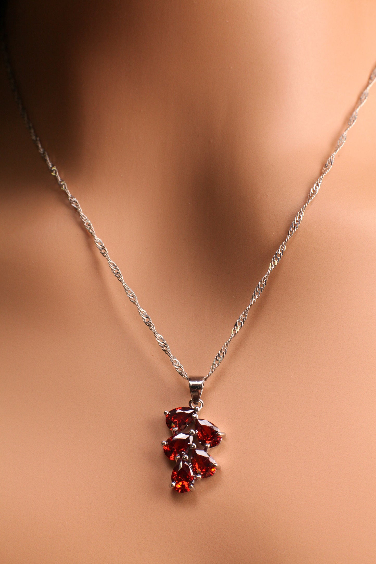 Genuine Mozambique Garnet Teardrop Dangling 925 Sterling Silver Earrings and Pendant Necklace set, 925 Stamped, Boho,Valentines Holiday Gift