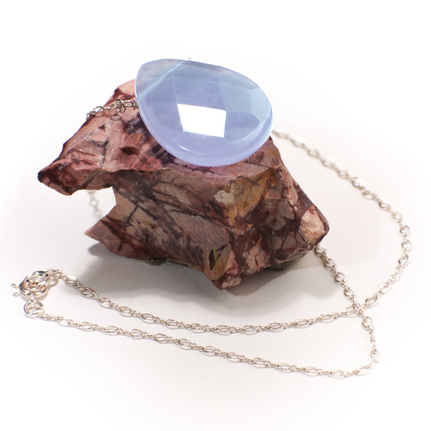 Chalcedony Faceted large Pear Drop 22x30mm, Natural Gemstones in 925 Sterling Silver Chain or 14K Gold Filled Chain