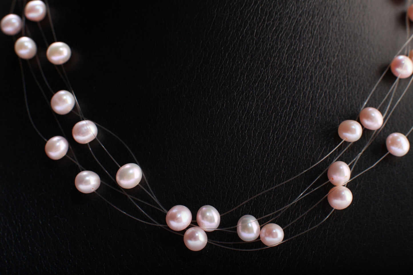 Natural Fresh Water Cultured Pearl Pink 5 Line Floating Bridal Illusion 16" Adjustable Plus 2" Extension Necklace,