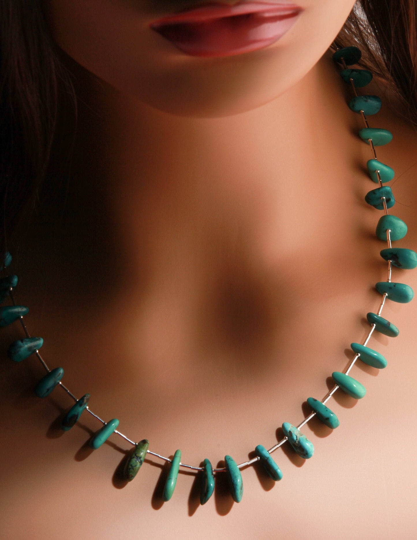 Natural Tibetan Turquoise Teardrop Necklace with 925 Sterling Silver Clasp and Liquid Silver 21" Navajo Fetish Necklace