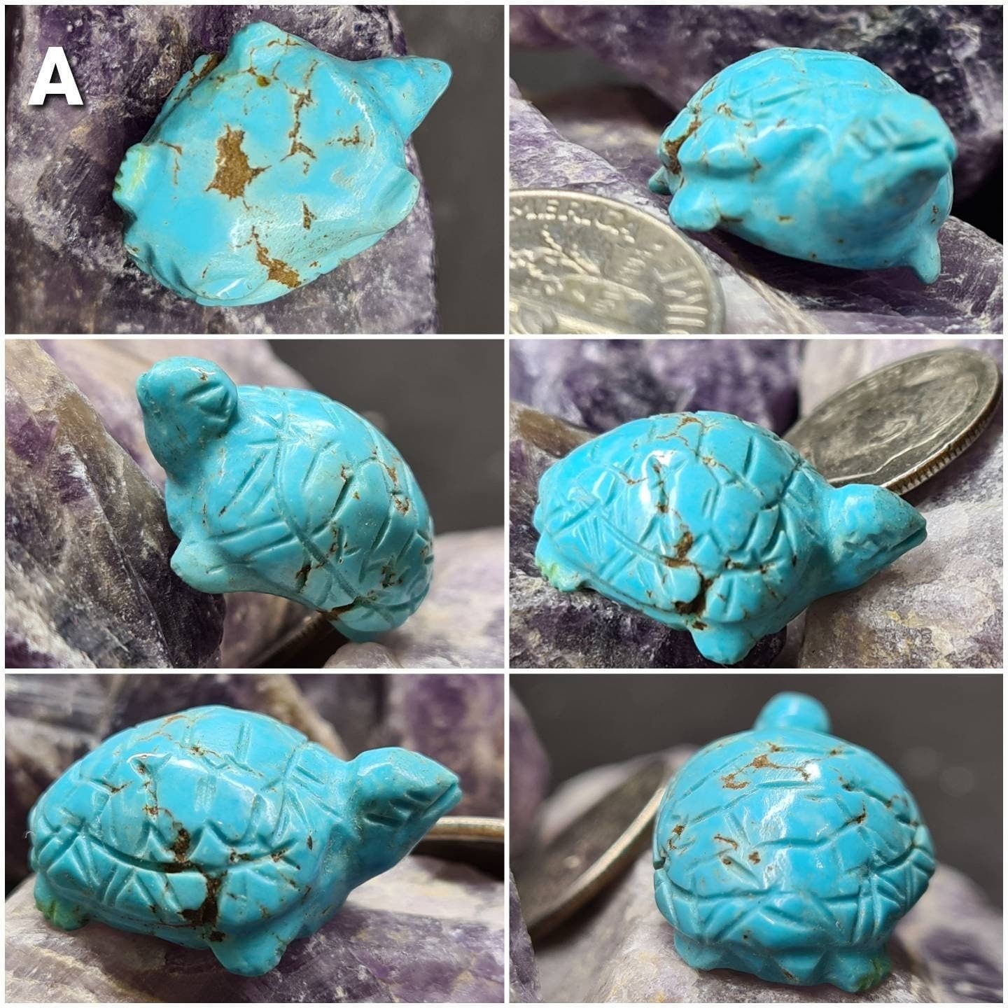 Hand Carved Natural Turquoise Sea Turtle Totem, Miniature Animals Collectible Figurines Vintage Sculpture, Old Stock