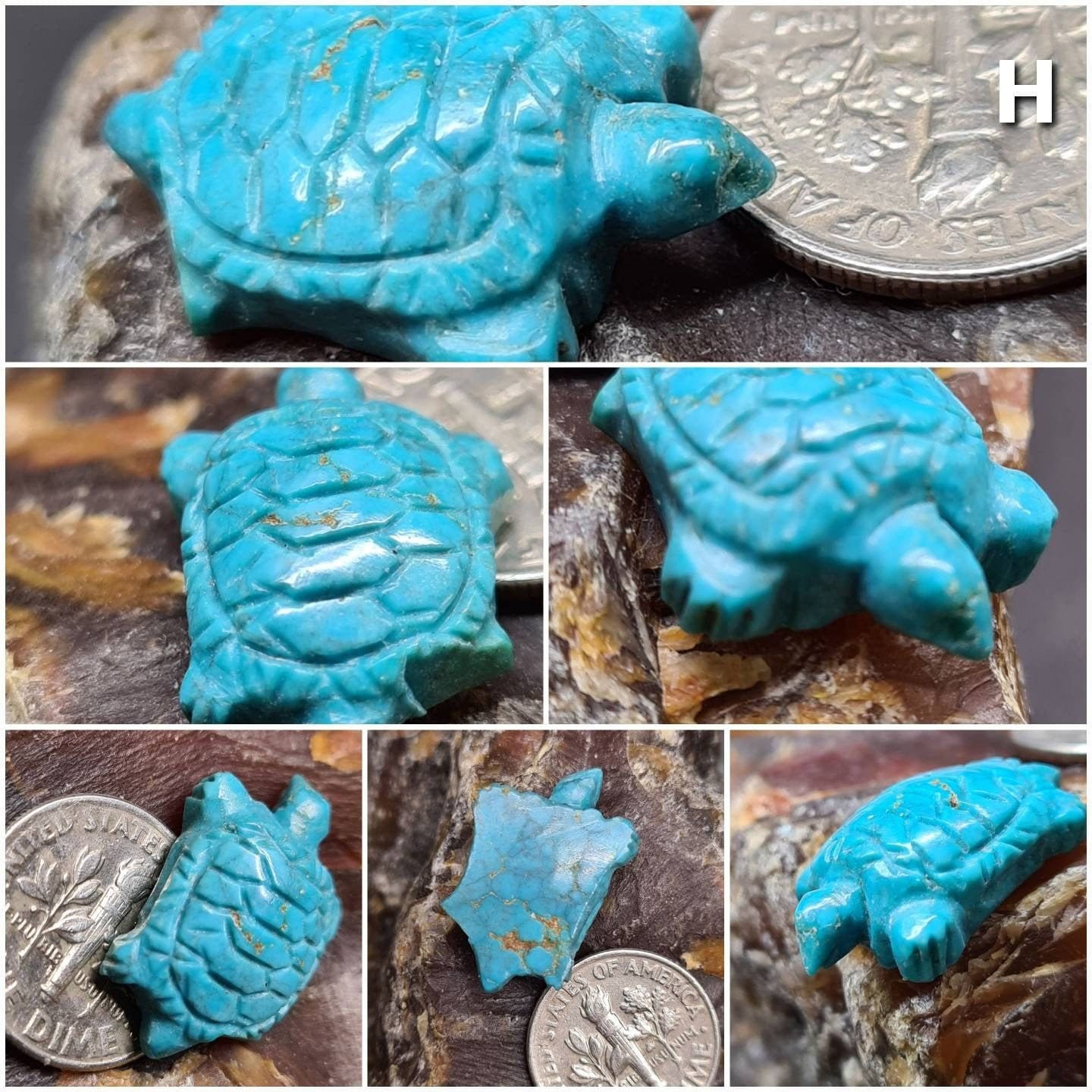 Hand Carved Natural Turquoise Sea Turtle Totem, Miniature Animals Collectible Figurines Vintage Sculpture, Old Stock